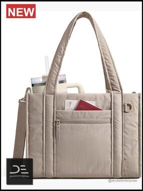 Quilted Boxy Tote Bag with Zipper, Crossbody, 20L Work College Travel
